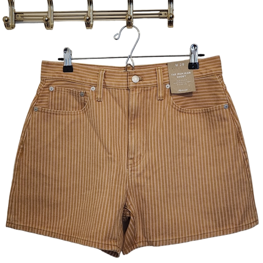 NWT Madewell Mom Jean Shorts Orange and Pink Stripes Size 28